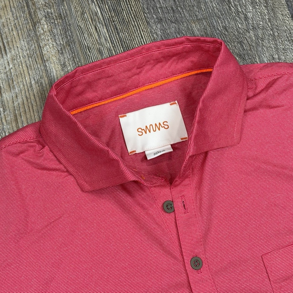 SWIMS Polo Shirt‎ Mens Medium Pink Performance Stretch Golf Casual Short Sleeve